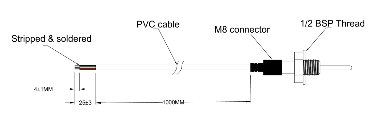 حساس حرارة رقمي DS18B20 — واجهة 1-Wire, لولب BSP 1/2″ وكابل قابل للفصل