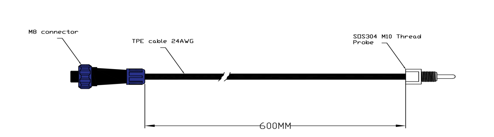حساس حرارة رقمي DS18B20 — واجهة 1-Wire, موصل ملولب M8